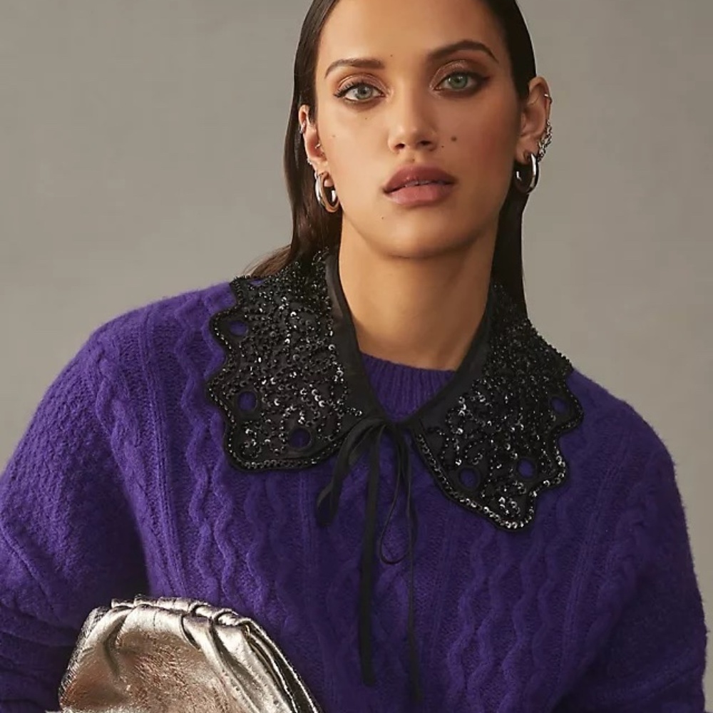 NWT Anthropologie Current Air Black Rhinestone Embellished Collar